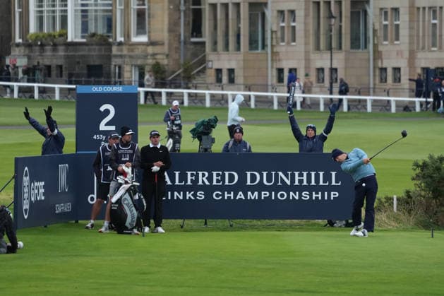 RECORD DATE NOT STATED 4th October 2026; Old Course at St Andrews, St Andrews, Scotland; DP World Tour Golf, Alfred Dunhill Links Championship, Final Day; Matthew Jordan plays his tee shot on the 2nd hole AlecxBrown