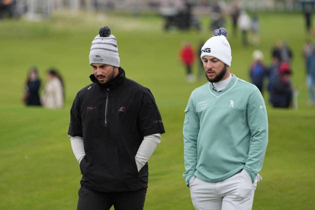 RECORD DATE NOT STATED 4th October 2026; Old Course at St Andrews, St Andrews, Scotland; DP World Tour Golf, Alfred Dunhill Links Championship, Final Day; Rocco Repetto Taylor and Jose Luis Ballester in conversation as they walk up the fairway on the 2nd hole AlecxBrown