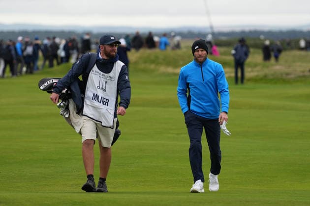 RECORD DATE NOT STATED 4th October 2026; Old Course at St Andrews, Mount Melville, Scotland; DP World Tour Golf, Alfred Dunhill Links Championship, Final Day; James Milner, former professional football player walks up the 17th fairway AlecxBrown