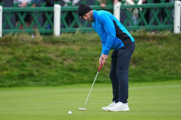 RECORD DATE NOT STATED 4th October 2026; Old Course at St Andrews, Mount Melville, Scotland; DP World Tour Golf, Alfred Dunhill Links Championship, Final Day; James Milner, former professional football player putts on the 18th green AlecxBrown