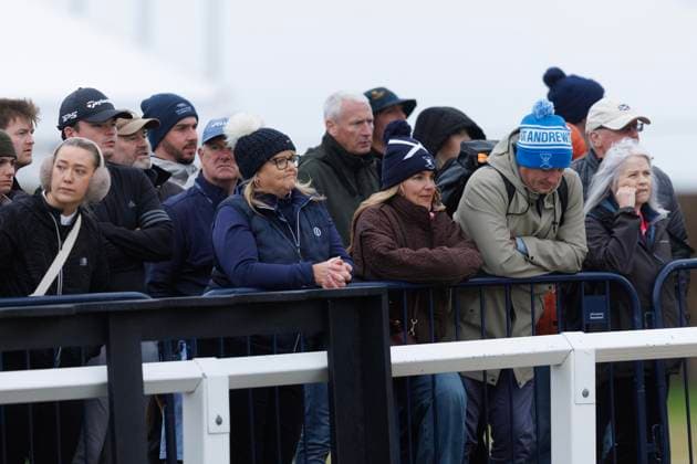 RECORD DATE NOT STATED 4th October 2026; Old Course at St Andrews, Mount Melville, Scotland; DP World Tour Golf, Alfred Dunhill Links Championship, Final Day; Spectators watch shots from the first tee DavidxYoung
