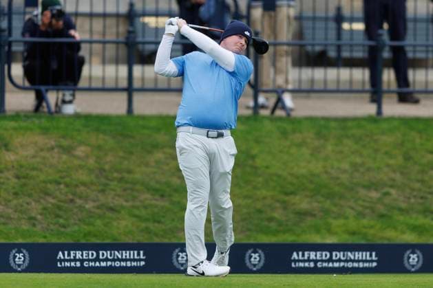 RECORD DATE NOT STATED 4th October 2026; Old Course at St Andrews, Mount Melville, Scotland; DP World Tour Golf, Alfred Dunhill Links Championship, Final Day; Robert Macintyre of Scotland plays a shot from the tee on the first hole DavidxYoung