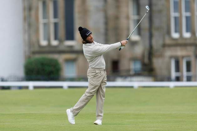 RECORD DATE NOT STATED 4th October 2026; Old Course at St Andrews, Mount Melville, Scotland; DP World Tour Golf, Alfred Dunhill Links Championship, Final Day; Tommy Fleetwood of England plays a shot from the fairway on the first hole DavidxYoung