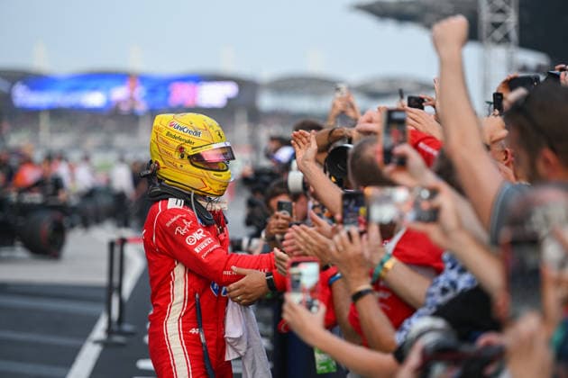 October 4, 2026, Sepang, Selangor, Malaysia: Scuderia Ferrari HP driver Lewis Hamilton (44) celebrates after finishing third in the Formula 1 Gulf Air Bahrain Grand Prix in Malaysia at the PETRONAS Sepang International Circuit, in Sepang, Selangor, Malaysia. Sepang Malaysia - ZUMAk197 20261004_zsp_k197_023 Copyright: xRanjithxKumarx