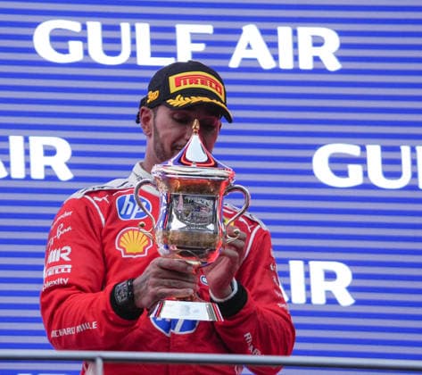 October 4, 2026, Sepang, Selangor, Malaysia: Scuderia Ferrari HP driver Lewis Hamilton (44) celebrates after finishing third in the Formula 1 Gulf Air Bahrain Grand Prix in Malaysia at the PETRONAS Sepang International Circuit, in Sepang, Selangor, Malaysia. Sepang Malaysia - ZUMAk197 20261004_zsp_k197_025 Copyright: xRanjithxKumarx