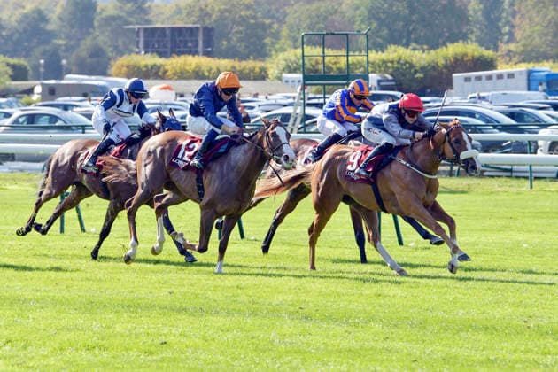 October 4, 2026, Longchamp, Paris, FRA: Miss Yechance, ridden by Jack Nicholls, wins the Prix de l Abbaye at the ParisLongchamp racetrack. Horse, Jockey, Miss Yechance, Nicholls, Victory, Finish, Finish Line 261004C974LONGCHAMP JPG