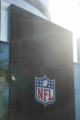 4th October 2026; Tottenham Hotspur Stadium, London, England; NFL, American Football Herren, USA International Series American Football, Washington Commanders versus Indianapolis Colts; A detail view of the NFL shield outside the Tottenham Hotspur Stadium HenningxVonxJagow