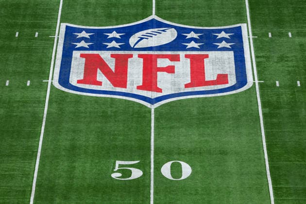4th October 2026; Tottenham Hotspur Stadium, London, England; NFL, American Football Herren, USA International Series American Football, Washington Commanders versus Indianapolis Colts; A detail view of the NFL shield on the grass HenningxVonxJagow