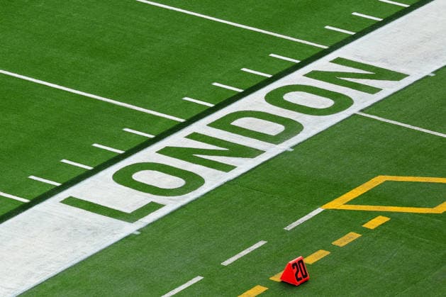 4th October 2026; Tottenham Hotspur Stadium, London, England; NFL, American Football Herren, USA International Series American Football, Washington Commanders versus Indianapolis Colts; A detail view of the letters reading & x201e;London& x201c; on the grass HenningxVonxJagow
