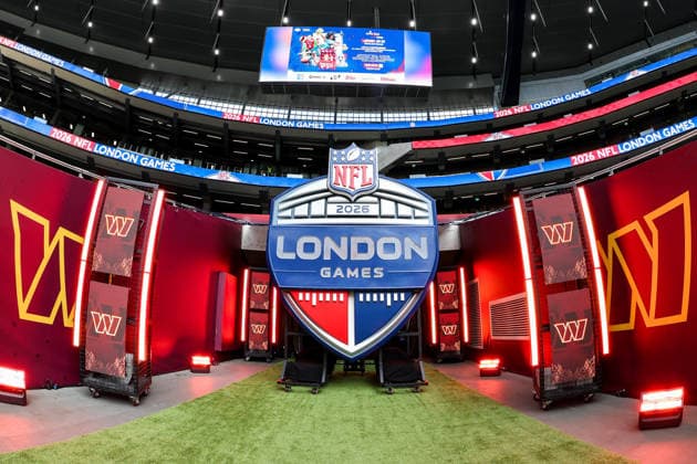 4th October 2026; Tottenham Hotspur Stadium, London, England; NFL, American Football Herren, USA International Series American Football, Washington Commanders versus Indianapolis Colts; A detail view of the NFL shield HenningxVonxJagow