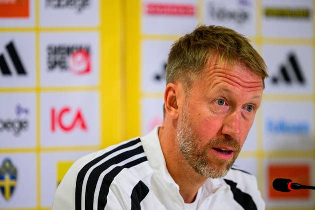 October 4, 2026: Head coach Graham Potter of the Swedish men’s national soccer team at a press conference on October 4, 2026 in Bucharest. Photo by Ludvig Thunman, BILDBYRAN. Code: LT LT0827. soccer, football, fotball, Nations League, UEFA Nations League, press conference, Sweden, Sweden A, bbeng, soccer, football, fotball, Nations League, UEFA Nations League, press conference press conference Sweden Sweden Sweden A BBENG Copyright: LUDVIGxTHUNMAN BB261004LT073