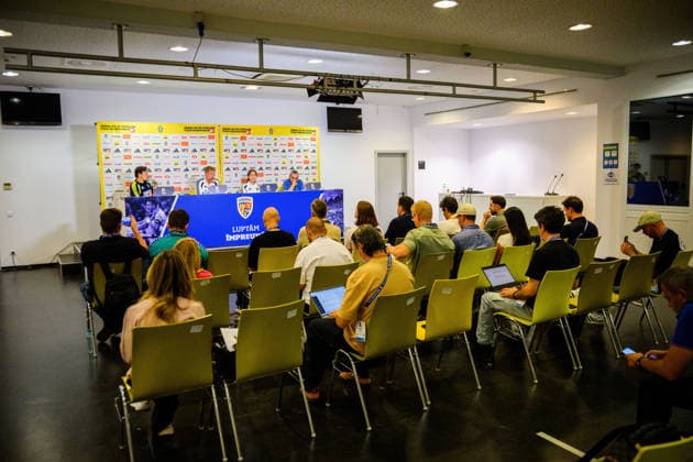 October 4, 2026: Victor Lindelöf and head coach Graham Potter of the Swedish men’s national soccer team at a press conference on October 4, 2026 in Bucharest. Photo by Ludvig Thunman, BILDBYRAN. Code: LT LT0827. soccer, football, fotball, Nations League, UEFA Nations League, press conference, Sweden, Sweden A, bbeng, soccer, football, fotball, Nations League, UEFA Nations League, press conference press conference Sweden Sweden Sweden A BBENG Copyright: LUDVIGxTHUNMAN BB261004LT080