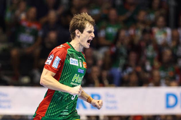 Oskar Vind Rasmussen, SC Magdeburg, 9th Handball Bundesliga Season 2026–2027: SC Magdeburg vs. HC Erlangen at the GETEC Arena in Magdeburg; single frame, action, handball, Germany, October 4, 2026
