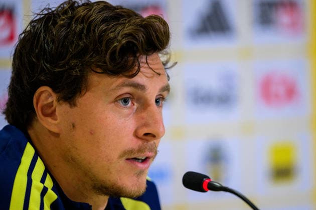 October 4, 2026: Victor Lindelöf of the Swedish men’s national soccer team at a press conference on October 4, 2026 in Bucharest. Photo by Ludvig Thunman, BILDBYRAN. Code: LT LT0827. soccer, football, fotball, Nations League, UEFA Nations League, press conference, Sweden, Sweden A, bbeng, soccer, football, fotball, Nations League, UEFA Nations League, press conference press conference Sweden Sweden Sweden A BBENG Copyright: LUDVIGxTHUNMAN BB261004LT085
