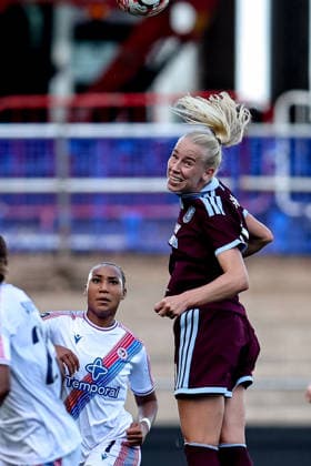 Aston Villa Women v Crystal Palace Women, Women s Super League Aston Villa Women forward Amalie Vangsgaard (20) heads the ball during the Women s Super League match between Aston Villa Women and Crystal Palace Women at Villa Park, Birmingham, UK on 4 October 2026. Birmingham Villa Park West Midlands UK Editorial use only , Copyright: xManjitxNarotrax PSI-24960-0023