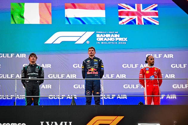 Podium of the Race during the Race of Formula 1 Gulf Air Bahrain Grand Prix in Malaysia 2026 at Sepang International Circuit in Sepang, Malaysia. Round 16 of 23 of the 2026 FIA Formula One World Championship, WM, Weltmeisterschaft held October 2-4, 2026. The race was relocated from Bahrain to Malaysia and held at Sepang International Circuit. Formula 1 Gulf Air Bahrain Grand Prix in Malaysia 2026 - Round 16 of 23 - Sepang International Circuit, Sepang, Malaysia F1-2026-R04-BHR