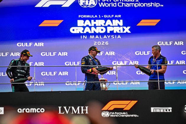 Podium of the Race during the Race of Formula 1 Gulf Air Bahrain Grand Prix in Malaysia 2026 at Sepang International Circuit in Sepang, Malaysia. Round 16 of 23 of the 2026 FIA Formula One World Championship, WM, Weltmeisterschaft held October 2-4, 2026. The race was relocated from Bahrain to Malaysia and held at Sepang International Circuit. Formula 1 Gulf Air Bahrain Grand Prix in Malaysia 2026 - Round 16 of 23 - Sepang International Circuit, Sepang, Malaysia F1-2026-R04-BHR