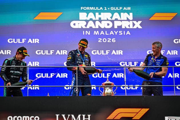 Podium of the Race during the Race of Formula 1 Gulf Air Bahrain Grand Prix in Malaysia 2026 at Sepang International Circuit in Sepang, Malaysia. Round 16 of 23 of the 2026 FIA Formula One World Championship, WM, Weltmeisterschaft held October 2-4, 2026. The race was relocated from Bahrain to Malaysia and held at Sepang International Circuit. Formula 1 Gulf Air Bahrain Grand Prix in Malaysia 2026 - Round 16 of 23 - Sepang International Circuit, Sepang, Malaysia F1-2026-R04-BHR