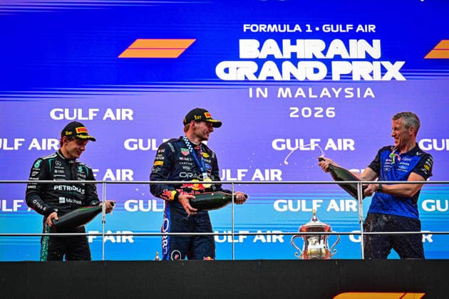 Podium of the Race during the Race of Formula 1 Gulf Air Bahrain Grand Prix in Malaysia 2026 at Sepang International Circuit in Sepang, Malaysia. Round 16 of 23 of the 2026 FIA Formula One World Championship, WM, Weltmeisterschaft held October 2-4, 2026. The race was relocated from Bahrain to Malaysia and held at Sepang International Circuit. Formula 1 Gulf Air Bahrain Grand Prix in Malaysia 2026 - Round 16 of 23 - Sepang International Circuit, Sepang, Malaysia F1-2026-R04-BHR