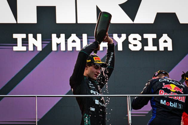Podium of the Race during the Race of Formula 1 Gulf Air Bahrain Grand Prix in Malaysia 2026 at Sepang International Circuit in Sepang, Malaysia. Round 16 of 23 of the 2026 FIA Formula One World Championship, WM, Weltmeisterschaft held October 2-4, 2026. The race was relocated from Bahrain to Malaysia and held at Sepang International Circuit. Formula 1 Gulf Air Bahrain Grand Prix in Malaysia 2026 - Round 16 of 23 - Sepang International Circuit, Sepang, Malaysia F1-2026-R04-BHR
