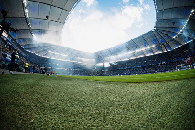 Friendly Match: Hamburger SV vs. FC Copenhagen, October 4, 2026. A wide shot of the Volksparkstadion, slightly shrouded in smoke from pyrotechnics. Soccer, Friendly Match: Hamburger SV vs. FC Copenhagen on October 4, 2026, at the Volksparkstadion, Hamburg. DFL regulations prohibit any use of photographs as image sequences and or quasi-video. Copyright: xBEAUTIFULxSPORTS Tonhäuserx