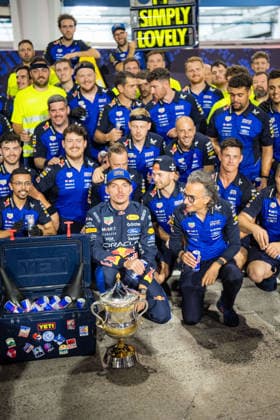 2026 Malaysian Grand Prix - Max Verstappen celebration of MAX VERSTAPPEN 1 (NED) of Oracle Red Bull Racing (Red Bull Racing RB22) win with the red bull team in front of their garage on Sunday Race Day during the 2026 Formula 1 Gulf Air Bahrain Grand Prix in Malaysia at Sepang International Circuit in Kuala Lumpur, Malaysia, on October 4, 2026. Photo by Antoine LAPEYRE Reveries Agency ABACAPRESS.COM Kuala Lumpur Malaysia Copyright: xAntoinexLapeyre ReveriesxAgency ABACAx