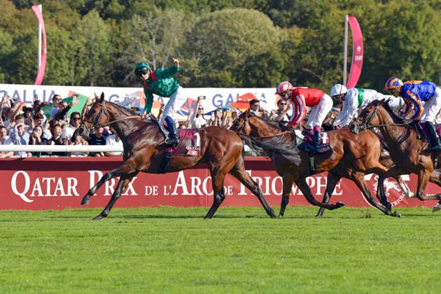 October 4, 2026, Longchamp, Paris, FRA: Daryz, ridden by Mickael Barzalona, wins the Qatar Prix de l Arc de Triomphe at the ParisLongchamp racetrack. Horse, jockey, Daryz, Barzalona, victory, finish line, finish 261004C980LONGCHAMP JPG