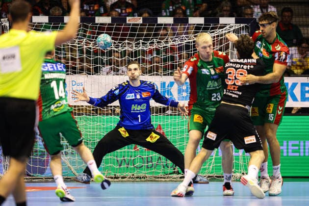 Goalkeeper Dominik Kuzmanovic, SC Magdeburg, 1st Handball Bundesliga, 2026–2027 season: SC Magdeburg vs. HC Erlangen at the GETEC Arena in Magdeburg. Action, handball, Germany, October 4, 2026