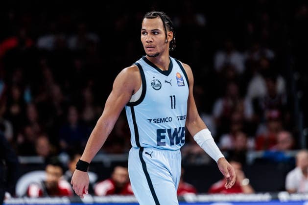 easyCredit Basketball Bundesliga FC Bayern Munich vs. EWE Baskets Oldenburg, October 4, 2026, Nicholas Tischler, EWE Baskets Oldenburg, 11, easyCredit Basketball Bundesliga FC Bayern Munich vs. EWE Baskets Oldenburg, Munich, BMW Park, October 4, 2026 Copyright: xBEAUTIFULxSPORTS Wunderlx
