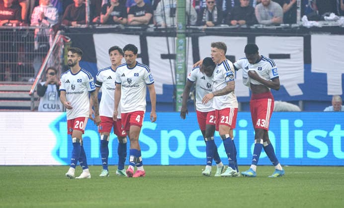 Photo: Goal celebration at HSV; Nicolai REMBERG and Kofi AMOAKO celebrate the 1-0 goal. Soccer Bundesliga, friendly match on Sun, Oct. 4, 2026: Hamburger SV vs. FC Copenhagen