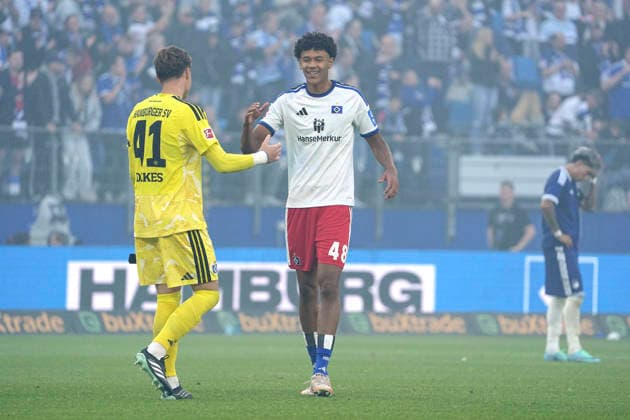 Photo: Bilal YALCINKAYA celebrates a goal, with goalkeeper Fernando DICKES to his left. HSV Soccer Bundesliga, friendly match on Sunday, October 4, 2026: Hamburger SV vs. FC Copenhagen
