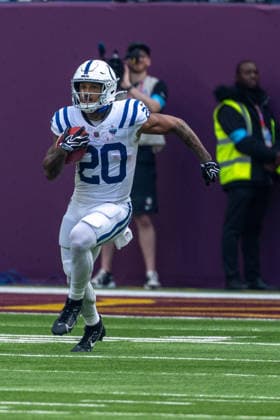 20 Seth McGowan (RB) Indianapolis Colts run with the ball. Indianapolis Colts vs Washington Commanders, American Football, NFL, American Football Herren, USA Week 4, 2026, 04.10.2026 Tottenham Tottenham Hotspur Stadium Vereinigtes Königreich Copyright: xPFA ThomasxMummertx