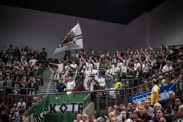 Fan Section, Trier Fans (GER), MHP Riesen Ludwigsburg vs. VET CONCEPT Gladiators Trier, Basketball Bundesliga, easycredit BBL, Matchday 4, 2026–2027 Season, October 4, 2026 GER, MHP Riesen Ludwigsburg vs. VET CONCEPT Gladiators Trier, Basketball Bundesliga, easycredit BBL, Matchday 4, 2026–2027 season, October 4, 2026 Ludwigsburg Copyright: xSandyxDinkelackerx EP_SDR