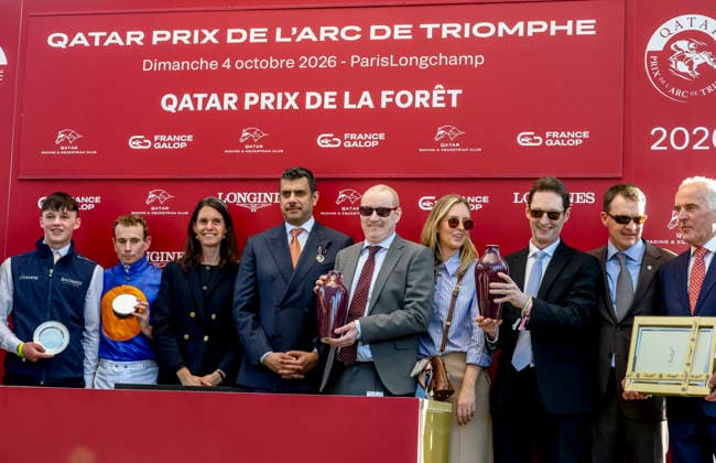 October 4, 2026, Paris, USA: True Love (8) ridden by Ryan Moore wins the Qatar Prix De La Foret (Group 1) during Qatar Prix de lâ€⠢Arc de Triomphe Day at Longchamp Racecourse in Paris, France on October 4, 2026. Eclipse Sportswire CSM Paris USA - ZUMAcs17 20261004_faf_cs17_136 Copyright: xSandraxScherningx