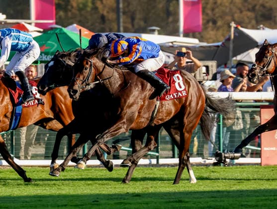 October 4, 2026, Paris, USA: True Love (8) ridden by Ryan Moore wins the Qatar Prix De La Foret (Group 1) during Qatar Prix de lâ€⠢Arc de Triomphe Day at Longchamp Racecourse in Paris, France on October 4, 2026. Eclipse Sportswire CSM Paris USA - ZUMAcs17 20261004_faf_cs17_138 Copyright: xSandraxScherningx