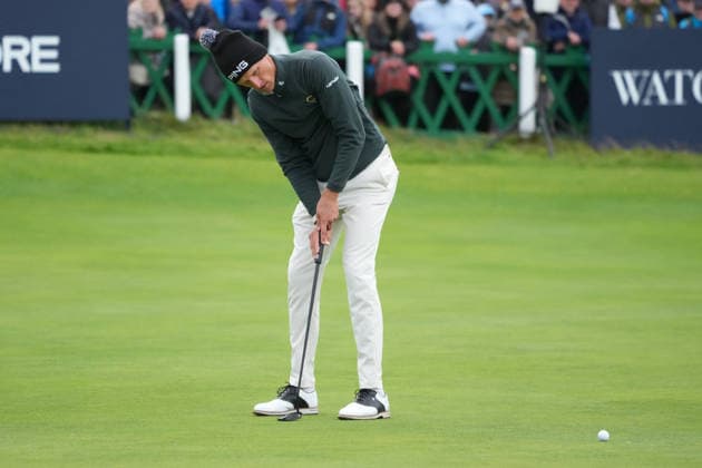 RECORD DATE NOT STATED 4th October 2026; Old Course at St Andrews, Mount Melville, Scotland; DP World Tour Golf, Alfred Dunhill Links Championship, Final Day; Adrian Meronk putts on the 18th hole at The Old Course at St Andrews and leads the tournament on 20 under par AlecxBrown