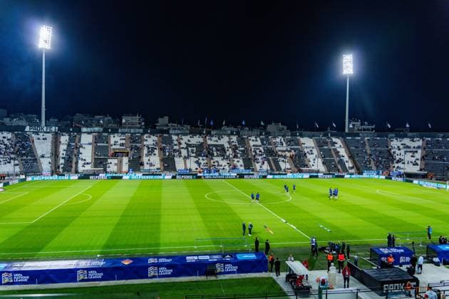 Nations League, Group A, Matchday 4, Greece vs. Germany at Toumba Stadium in Thessaloniki. Toumba Stadium before kickoff: spectators, fans, stands, floodlights, field. Copyright: xBahhoxKarax