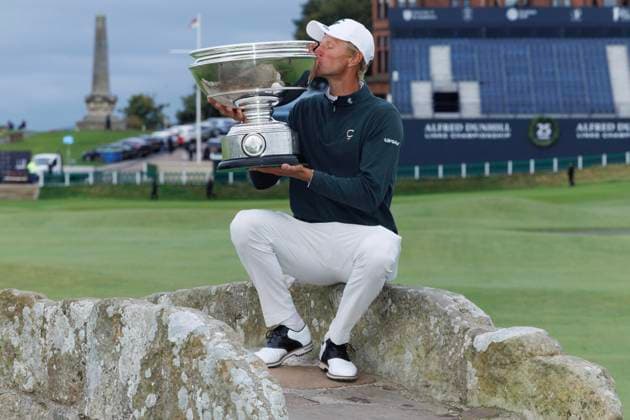 RECORD DATE NOT STATED 4th October 2026; Old Course at St Andrews, Mount Melville, Scotland; DP World Tour Golf, Alfred Dunhill Links Championship, Final Day; Winner Adrian Meronk of Poland kisses the Alfred Dunhill Links Championship trophy DavidxYoung