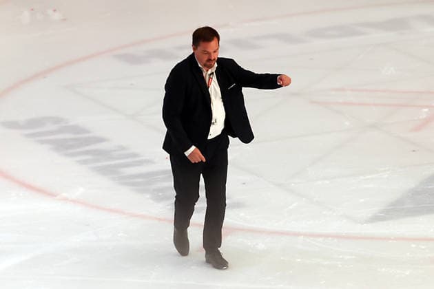 Sahnpark Crimmitschau, October 4, 2026; 2026–27 Season; Ice Hockey; 2nd Bundesliga; Regular Season; Game 6; Saxony Ice Arena; Saxony Derby; Eispiraten vs. Lausitzer Füchse; Eispiraten Managing Director Jörg Buschmann on the ice after the incident in Crimmitschau, Saxony, Germany