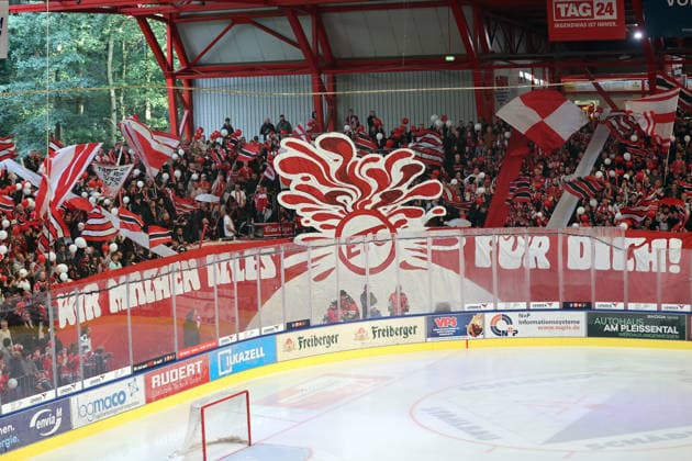 Sahnpark Crimmitschau, October 4, 2026; 2026–27 Season; Ice Hockey; 2nd Bundesliga; Regular Season; Game 6; Saxony Artificial Ice Arena; Saxony Derby; Eispiraten; Lausitzer Füchse; Fans organize the players entrance before the game; Crimmitschau, Saxony, Germany