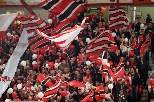 Sahnpark Crimmitschau, October 4, 2026; 2026–27 Season; Ice Hockey; 2nd Bundesliga; Regular Season; Game 6; Saxony Artificial Ice Arena; Saxony Derby; Eispiraten; Lausitzer Füchse; Fans organize the players entrance before the game; Crimmitschau, Saxony, Germany