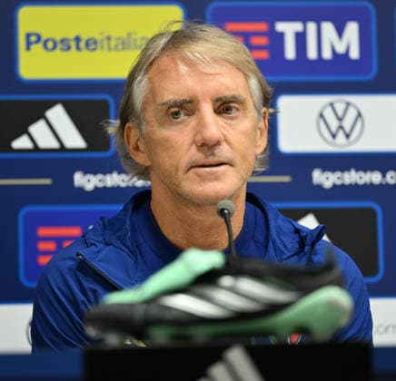 Ahead of Italy v Turkiye: UEFA Nations League A Group 1 match BOLOGNA, ITALY - OCTOBER 2: Head coach of Italy Roberto Mancini speaks during a press conference, PK, Pressekonferenz ahead of the UEFA Nations League A Group 1 match between Italy and Turkiye at Stadio Renato Dall Ara in Bologna, Italy on October 4, 2026. Mustafa Yalcin Anadolu Bologna Italy. Editorial use only. Please get in touch for any other usage.  Copyright: x2026xAnadoluxMustafaxYalcinx