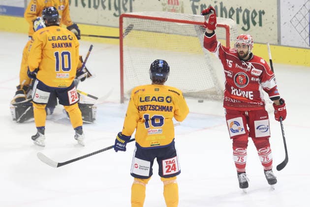 Sahnpark Crimmitschau, October 4, 2026; 2026–27 Season; Ice Hockey; 2nd Bundesliga; Regular Season; Game 6; Saxony Ice Arena; Saxony Derby; Eispiraten; Lausitzer Füchse; Denis Shevyrin; 75 EPC; scores the 2nd 1 Celebration Crimmitschau Saxony Germany