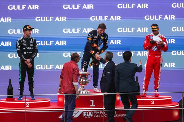 F1 - BAHRAIN GRAND PRIX IN MALAYSIA 2026 podium KIMI ANTONELLI Andrea (ita), Mercedes AMG F1 Team W17, VERSTAPPEN Max (nld), Red Bull Racing Ford RB22, HAMILTON Lewis (gbr), Scuderia Ferrari SF-26, portrait during the 2026 Formula 1 Bahrain Grand Prix in Malaysia, 16th round of the 2026 Formula One World Championship, WM, Weltmeisterschaft from October 2 to 4, 2026 on the Sepang International Circuit, in Sepang, Malaysia - SepangMalaysia  Copyright: xANTONINxVINCENTx