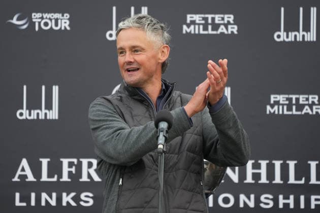 RECORD DATE NOT STATED 4th October 2026; Old Course at St Andrews, St Andrews, Scotland; DP World Tour Golf, Alfred Dunhill Links Championship, Final Day; Tom Chaplin speaks to the crowd after winning the team event AlecxBrown