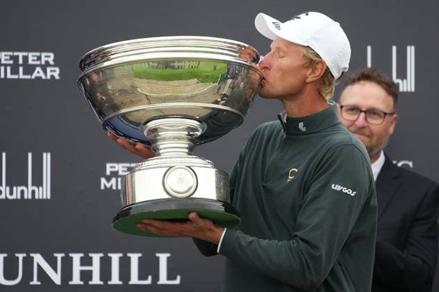 RECORD DATE NOT STATED 4th October 2026; Old Course at St Andrews, St Andrews, Scotland; DP World Tour Golf, Alfred Dunhill Links Championship, Final Day; Adrian Meronk kisses the Alfred Dunhill trophy after winning the tournament AlecxBrown