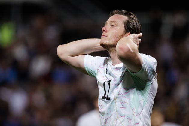 SOCCER - NL, KOS vs AUT PRISTINA,KOSOVO,04.OCT.26 - SOCCER - UEFA Nations League, OEFB international match, Länderspiel, Nationalmannschaft Kosovo vs Austria. Image shows the disappointment of Michael Gregoritsch (AUT).  GEPAxpictures xArminxRauthner