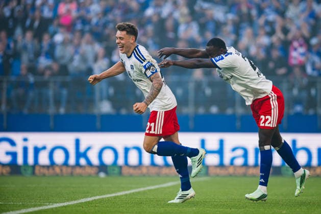 Friendly Match: Hamburger SV vs. FC Copenhagen, October 4, 2026 GOAL, CELEBRATION after the 2–0 goal by Nicolai Remberg (Hamburger SV, 21); here he is shoved by Kofi Amoako (Hamburger SV, 22). Soccer, friendly match between Hamburger SV and FC Copenhagen on October 4, 2026, at the Volksparkstadion, Hamburg. DFL regulations prohibit any use of photographs as image sequences and or quasi-video. Copyright: xBEAUTIFULxSPORTS Tonhäuserx
