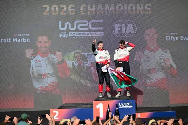 FIA WRC, Motorsport Rallye, WM 2026: Rally Italia Sardegna - Day 4 Elfyn Evans (GBR) and Scott Martin (GBR) become the new WRC champions during the FIA WRC RALLY ITALIA SARDEGNA in Alghero, Italy on 1-4 October, 2026. Alghero Sardinia Italy Copyright: xFedericoxManonix originalFilename:manoni-notitle261004_npxXO