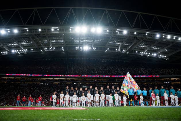 261004 Players from Norway and Portugal line up ahead of the Nations League soccer match between Portugal and Norway on October 4, 2026 in Porto. Photo by Vegard Grott, BILDBYRAN. Code: VG VG1020 bbeng soccer football fotball Nations League international match Norway Portugal bbeng soccer football fotball Nations League international match Norway Portugal  Copyright: VEGARDxGRoTT BB261004VG057